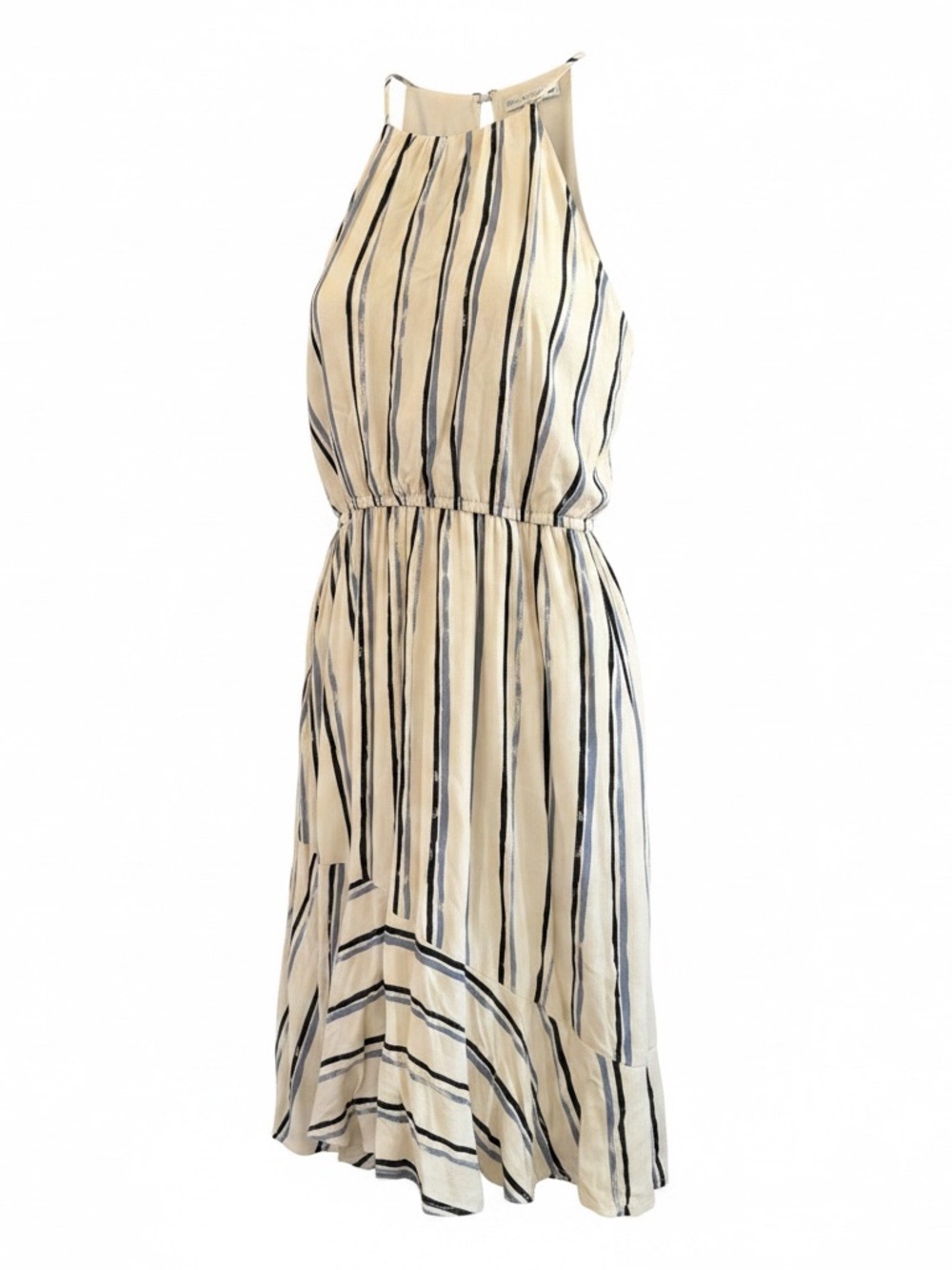 Striped Halter Rayon Dress in Cream, Navy and Light Blue